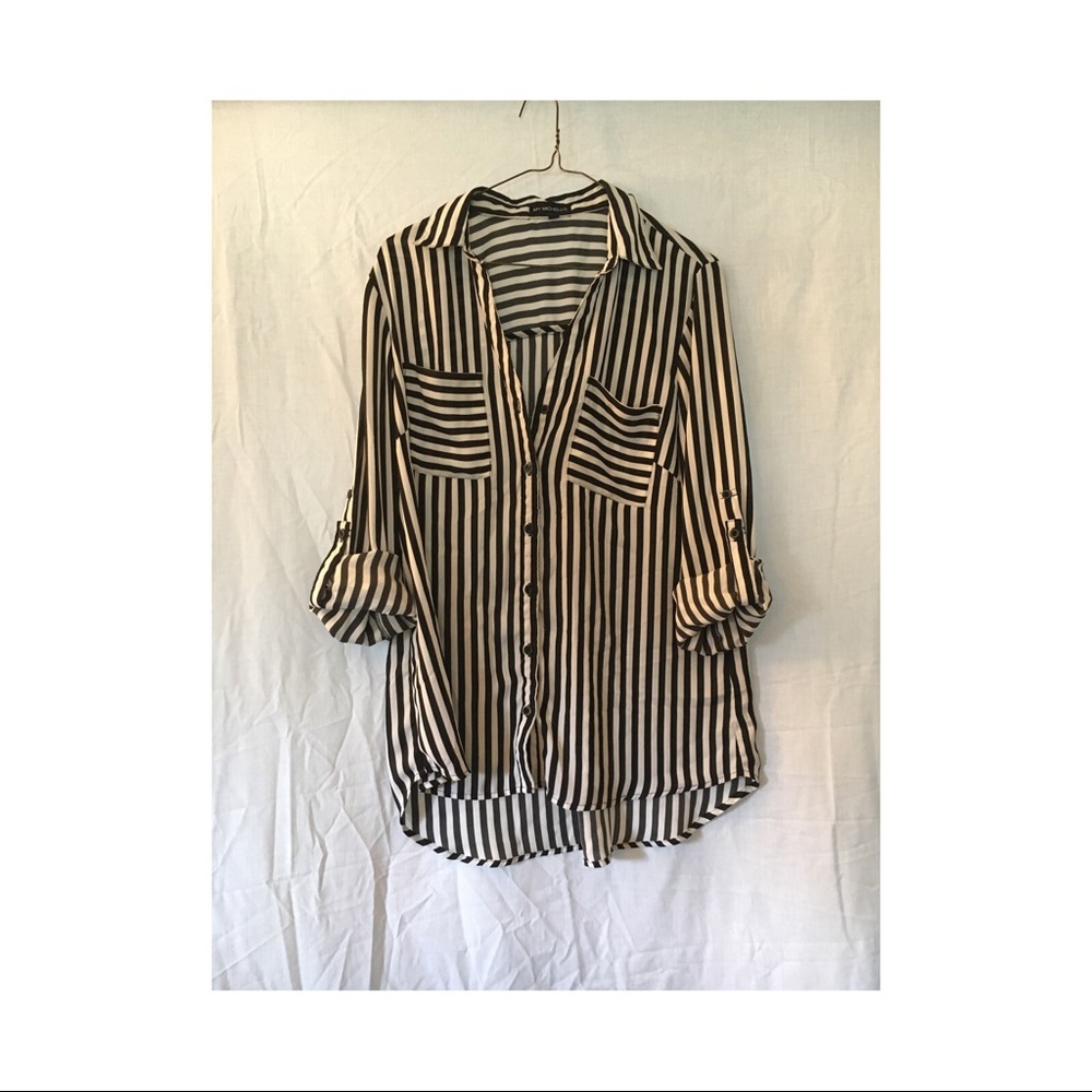 Black&White Striped Blouse Button Down My Michelle